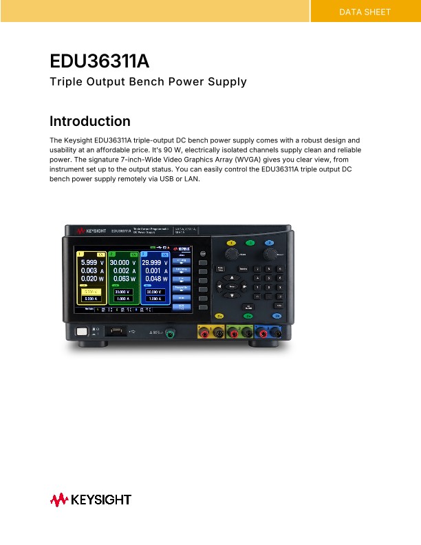 EDU36311A Triple Output Bench Power Supply | Keysight